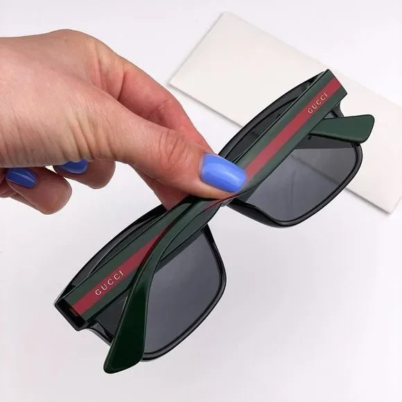 🔥 Gucci GG0340S 006 Sunglasses Black Green Red Grey Rectangle Men